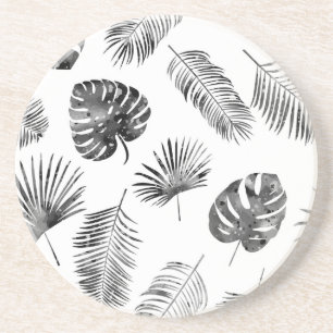 Black palm leaves: vintage seamless. coaster