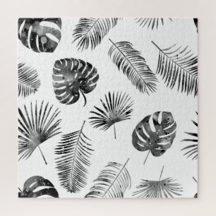 Black palm leaves: vintage seamless. jigsaw puzzle