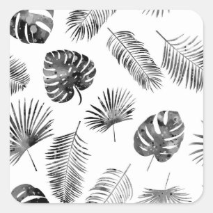 Black palm leaves: vintage seamless. square sticker