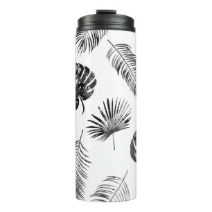 Black palm leaves: vintage seamless. thermal tumbler