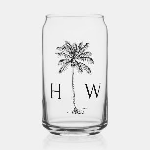 Black Palm Palmetto Tree Monogram Can Glass