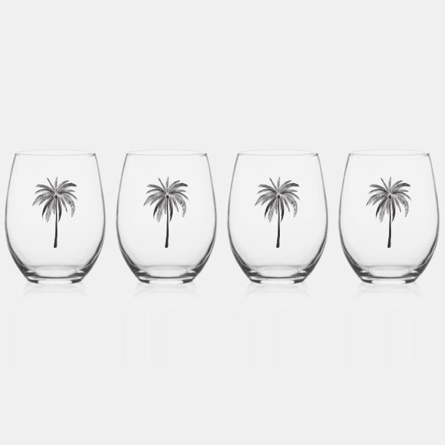 Black Palm Tree Glass Tumbler (Front)