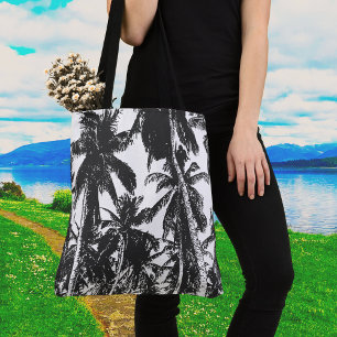 Black Palm Trees Large Shoulder Bag