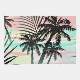 Black palms at sunset tea towel