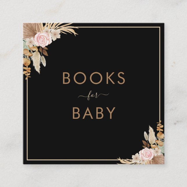 Black Pampas Grass Dried Palm Book for Baby Shower Square Business Card (Front)