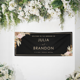 Black Pampas Grass Dried Palm Leaf Floral Wedding Banner