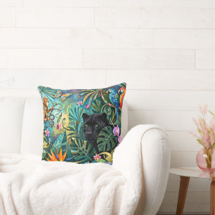 Black Panther Africa Cheerful Collage Style Jungle Cushion