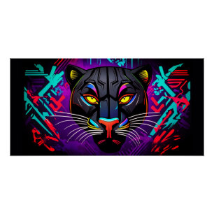 Black panther against graffiti background poster