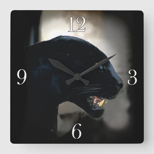 Black Panther Animal-lover Square Wall Clock (Front)
