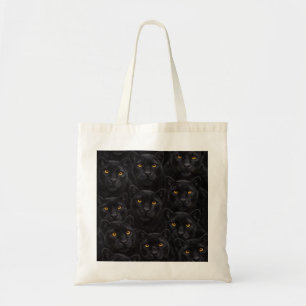 Black Panther Faces with Golden Eyes Pattern Tote Bag