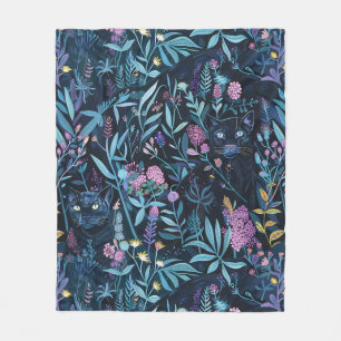 Black panther foliage fleece blanket
