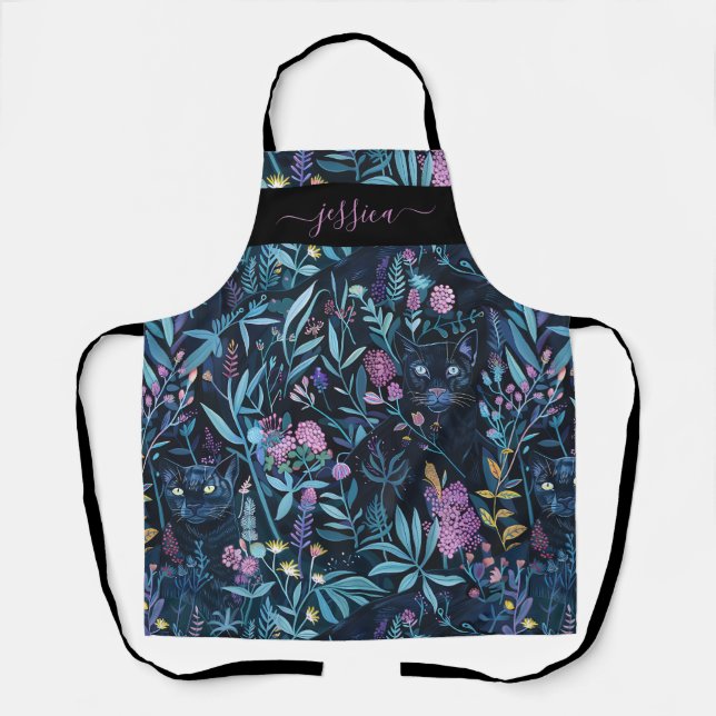 Black panther foliage script name apron (Front)
