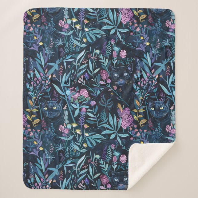 Black panther foliage sherpa blanket (Front)