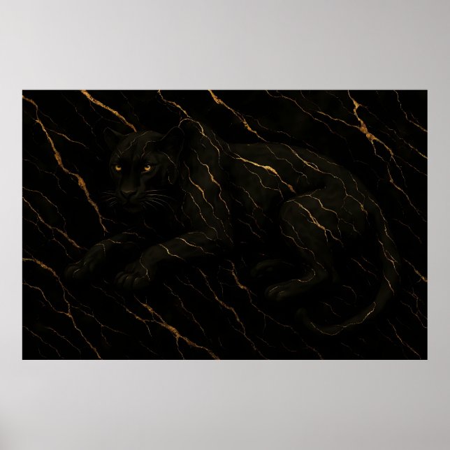 Black Panther Gold Marble Art Poster (Front)