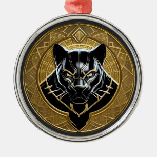 Black Panther Icon With Golden Geometric Backdrop Metal Tree Decoration