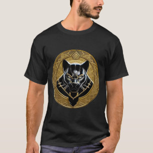Black Panther Icon With Golden Geometric Backdrop T-Shirt