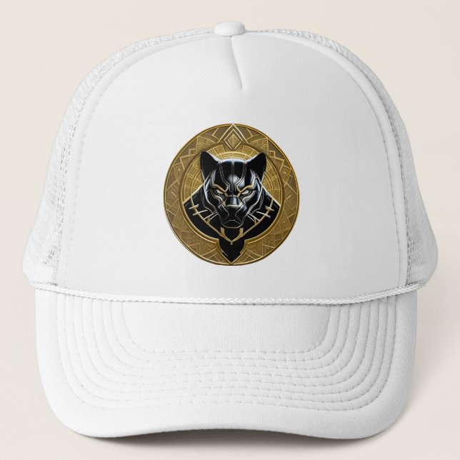 Black Panther Icon With Golden Geometric Backdrop Trucker Hat (Front)