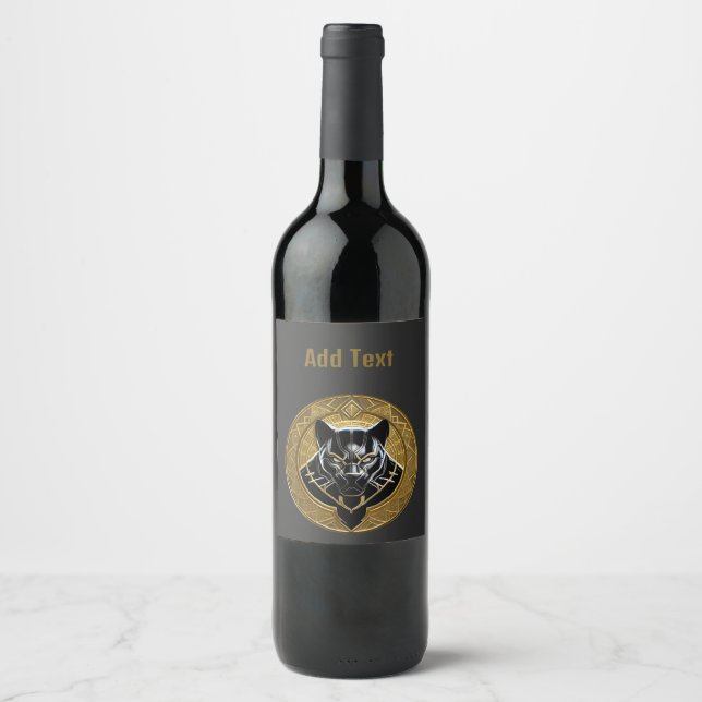 Black Panther Icon With Golden Geometric Backdrop Wine Label (Front)