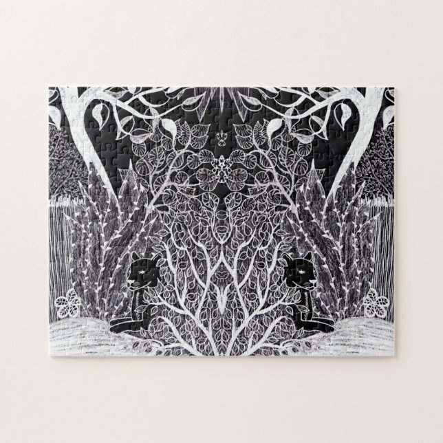 Black panther in the jungle - pencil drawing   jigsaw puzzle (Horizontal)