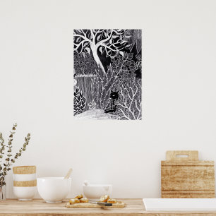 Black panther in the jungle - pencil drawing poster