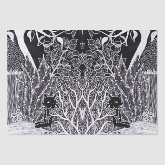 Black panther in the jungle - pencil drawing  tissue paper (Front)