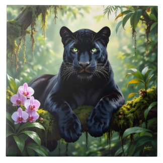 Black Panther in the Jungle Tile