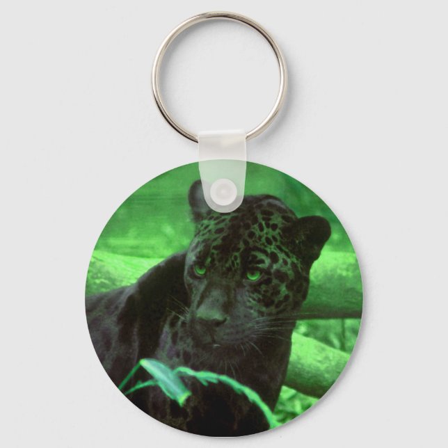 Black Panther Jaquar on Green Key Ring (Front)