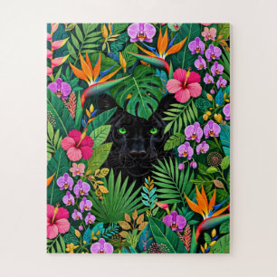 Black Panther Jungle Flowers & Tropical Foliage Jigsaw Puzzle