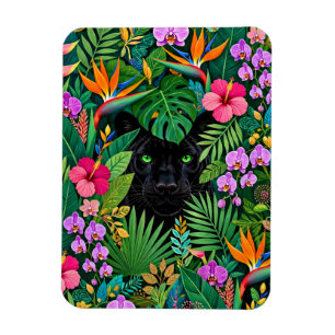Black Panther Jungle Flowers & Tropical Foliage Magnet