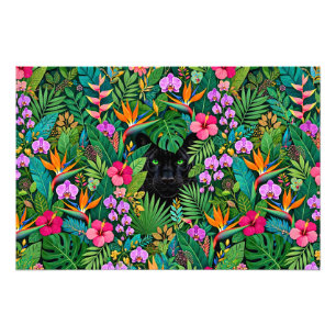 Black Panther Jungle Flowers & Tropical Foliage Photo Print