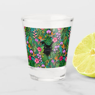 Black Panther Jungle Flowers & Tropical Foliage Shot Glass