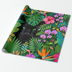 Black Panther Jungle Flowers & Tropical Foliage Wrapping Paper