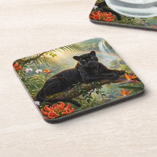 Black Panther Kenya Jungle Flowers Waterfall Coaster