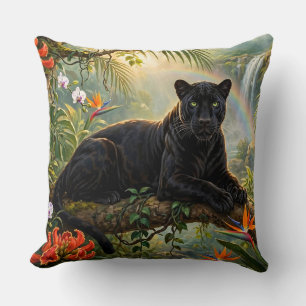 Black Panther Kenya Jungle Flowers Waterfall Cushion