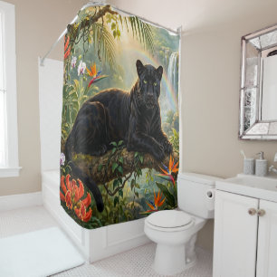 Black Panther Kenya Jungle Flowers Waterfall Shower Curtain