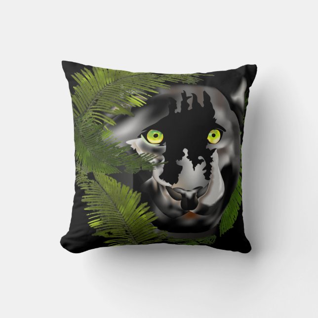 Black panther looking through foliage cushion (Front)