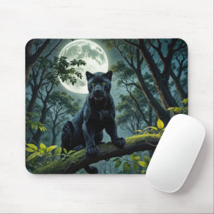 Black Panther On a Moonlit Tree Branch Mouse Pad