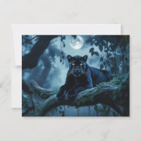 Black Panther on a Tree Branch under Moon 
