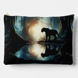 Black Panther Reflected in Pool of Water in Jungle Accessory Pouch