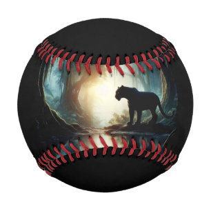 Black Panther Reflected in Pool of Water in Jungle Baseball