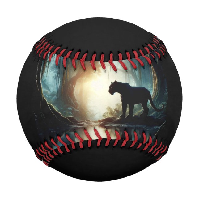 Black Panther Reflected in Pool of Water in Jungle Baseball (Back)