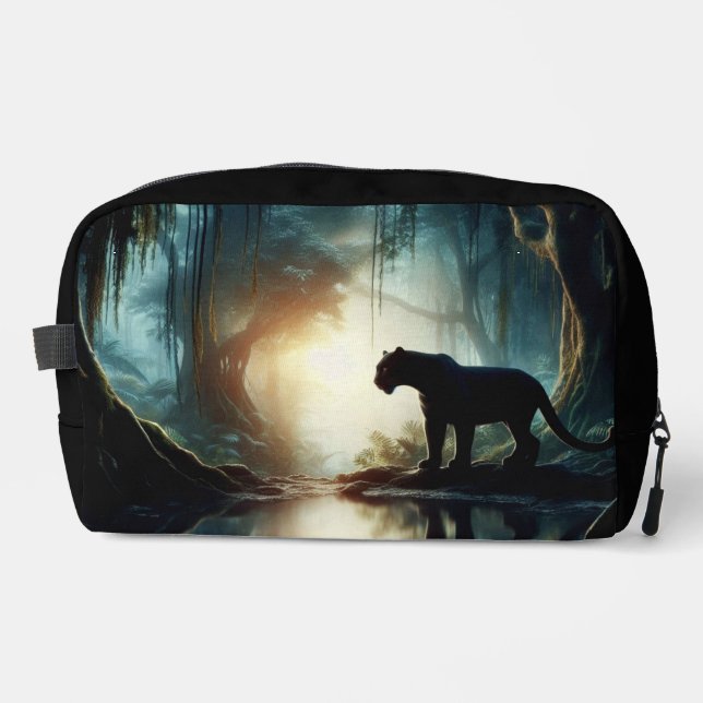 Black Panther Reflected in Pool of Water in Jungle Dopp Kit (Front)