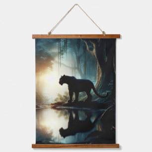 Black Panther Reflected in Pool of Water in Jungle Hanging Tapestry