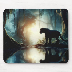 Black Panther Reflected in Pool of Water in Jungle Mouse Pad