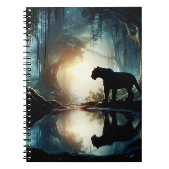 Black Panther Reflected in Pool of Water in Jungle Notebook (Front)