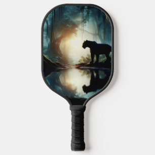 Black Panther Reflected in Pool of Water in Jungle Pickleball Paddle