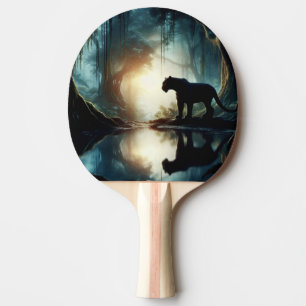 Black Panther Reflected in Pool of Water in Jungle Ping Pong Paddle