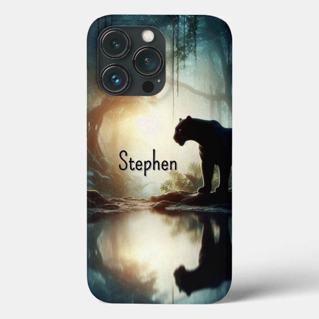 Black Panther Reflected in Water with Name Case-Mate iPhone Case (Back)