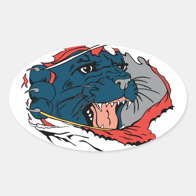 Black Panther Ripping Oval Sticker (Front)