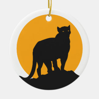 Black panther sunset silhouette ceramic tree decoration